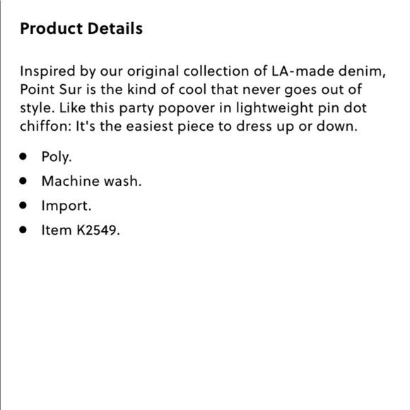 NWT Pin Dot Chiffon blouse inspired by our LA-made denim collection, Point Sur - Picture 10 of 11